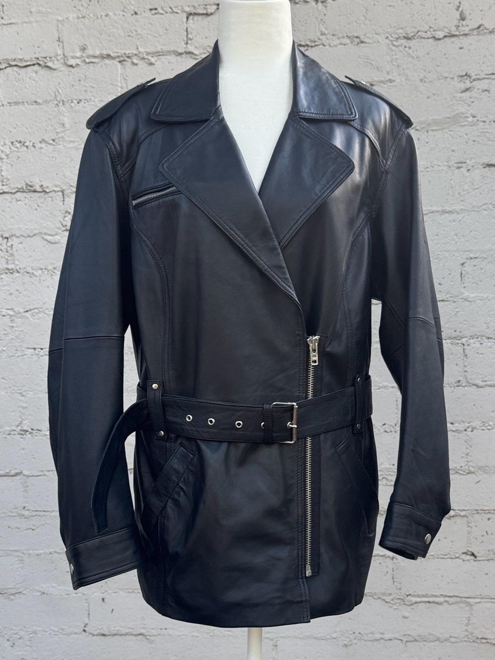 Nasty Gal Collection Leather Oversized Moto Jacket Trench Coat Size 4